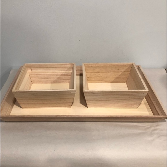 Other - NWOT pine wood bowl set with trey